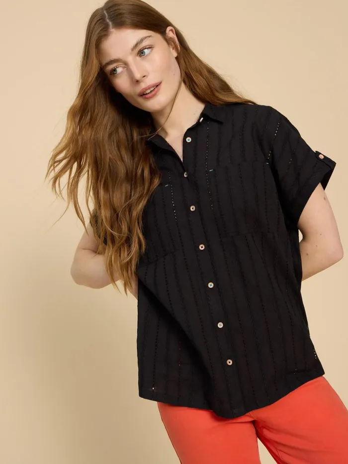 Women SHIRTS and BLOUSES White Stuff Ellie Cotton Broderie Shirt Pure Black Women SHIRTS and BLOUSES White Stuff Ellie Cotton Broderie Shirt Pure Black