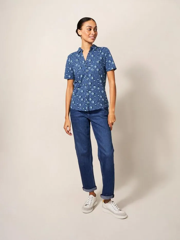Women SHIRTS and BLOUSES White Stuff Penny Pocket Cotton Jersey Shirt Blue Print