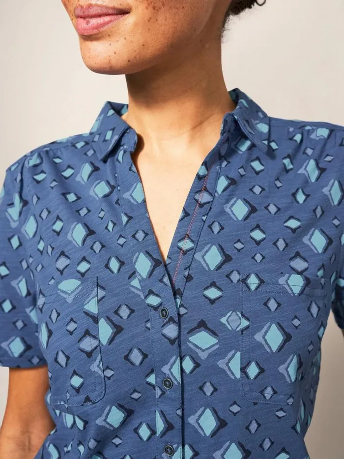 Women SHIRTS and BLOUSES White Stuff Penny Pocket Cotton Jersey Shirt Blue Print Women SHIRTS and BLOUSES White Stuff Penny Pocket Cotton Jersey Shirt Blue Print
