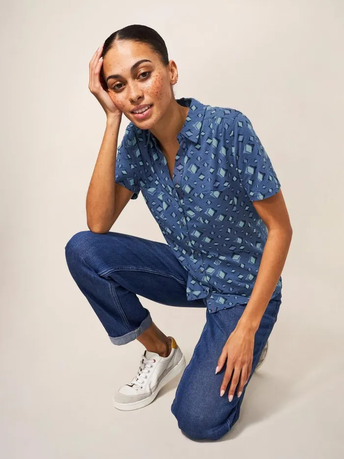Women SHIRTS and BLOUSES White Stuff Penny Pocket Cotton Jersey Shirt Blue Print Women SHIRTS and BLOUSES White Stuff Penny Pocket Cotton Jersey Shirt Blue Print