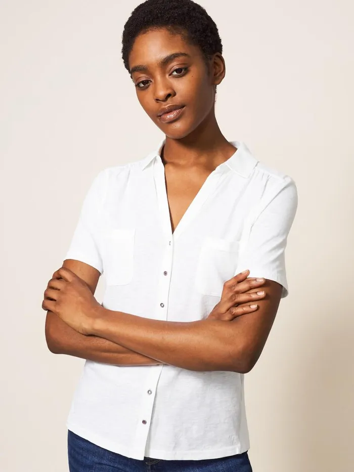 Women SHIRTS and BLOUSES White Stuff Penny Pocket Jersey Shirt Brilliant White Women SHIRTS and BLOUSES White Stuff Penny Pocket Jersey Shirt Brilliant White