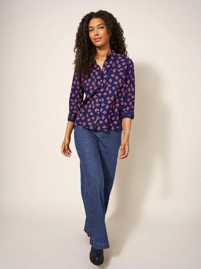 Women SHIRTS and BLOUSES White Stuff Sophie Cotton Shirt Navy Print Women SHIRTS and BLOUSES White Stuff Sophie Cotton Shirt Navy Print