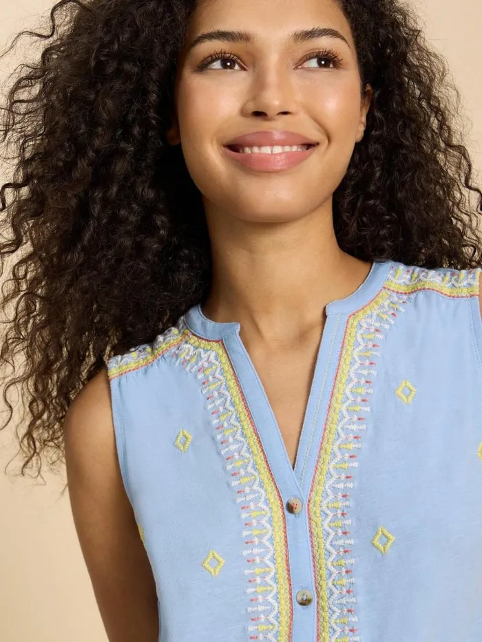 Women SHIRTS and BLOUSES White Stuff TULIP JERSEY SLEEVELESS SHIRT Blue Multi