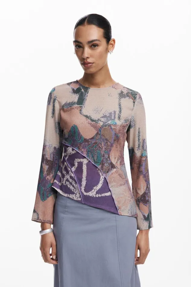 Women Shirts And Blouses Desigual Asymmetric Printed Tshirt