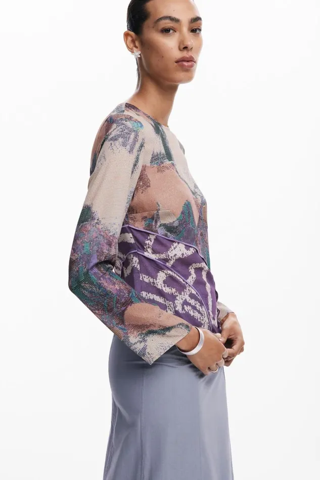 Women Shirts And Blouses Desigual Asymmetric Printed Tshirt
