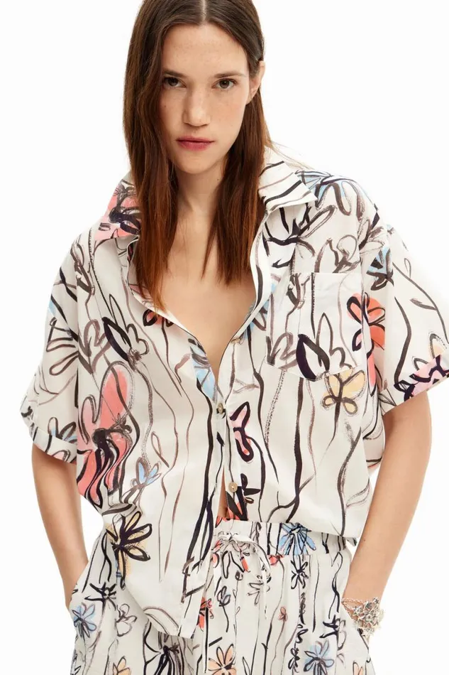 Women Shirts And Blouses Desigual Illustrated Floral Shirt