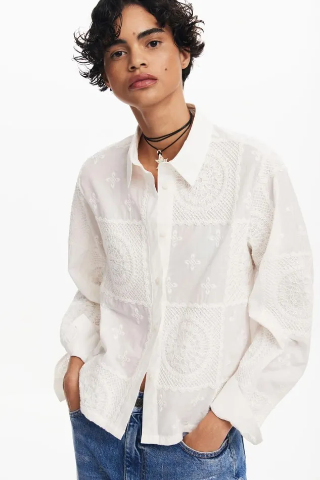 Women Shirts And Blouses Desigual Plain Shirt With Embroidery