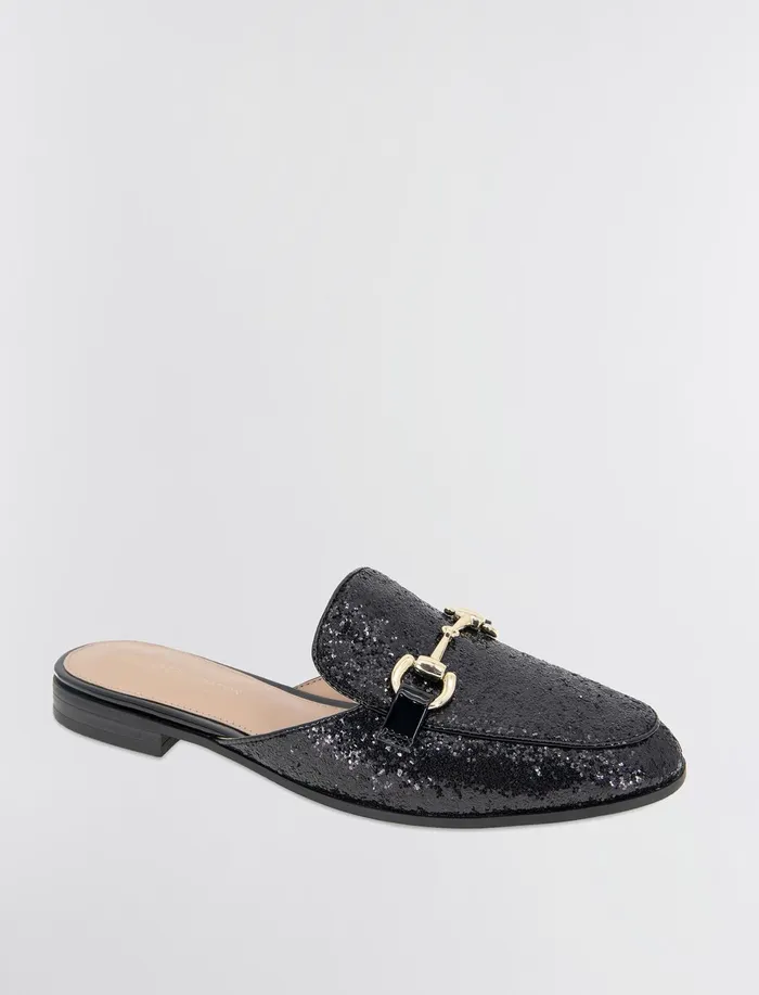 Women Shoes BCBG Black Glitter Zorie Loafer Mule Black Rock Glitter