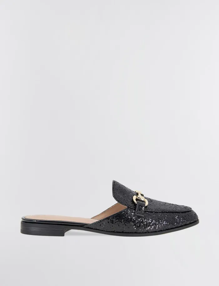 Women Shoes BCBG Black Glitter Zorie Loafer Mule Black Rock Glitter