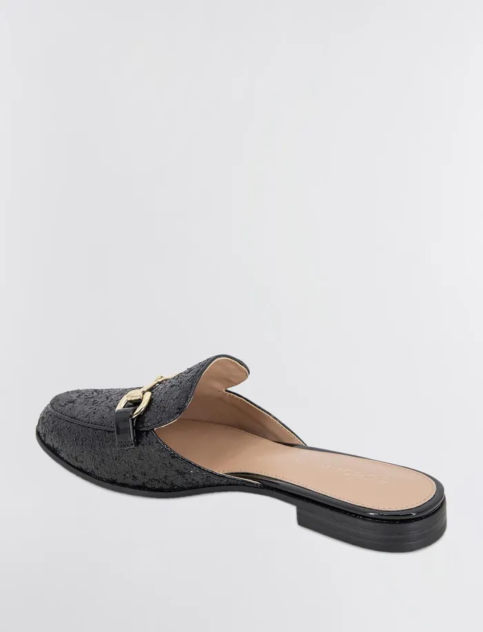 Women Shoes BCBG Black Glitter Zorie Loafer Mule Black Rock Glitter