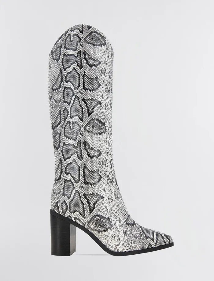 Women Shoes BCBG BlackWhite Faux Snake Janda Boot Blackwhite