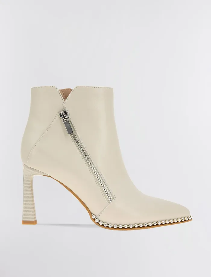 Women Shoes BCBG Cream Billie Leather Bootie Stone