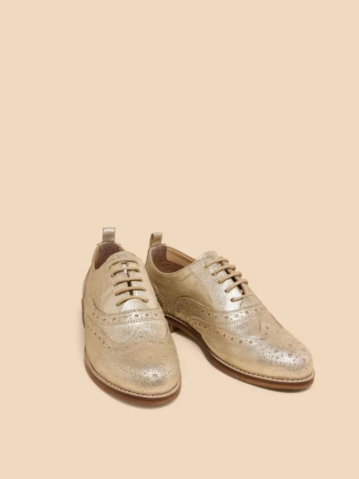 Women SHOES White Stuff Thistle Lace Up Leather Brogue Gold Tone Metallic Women SHOES White Stuff Thistle Lace Up Leather Brogue Gold Tone Metallic