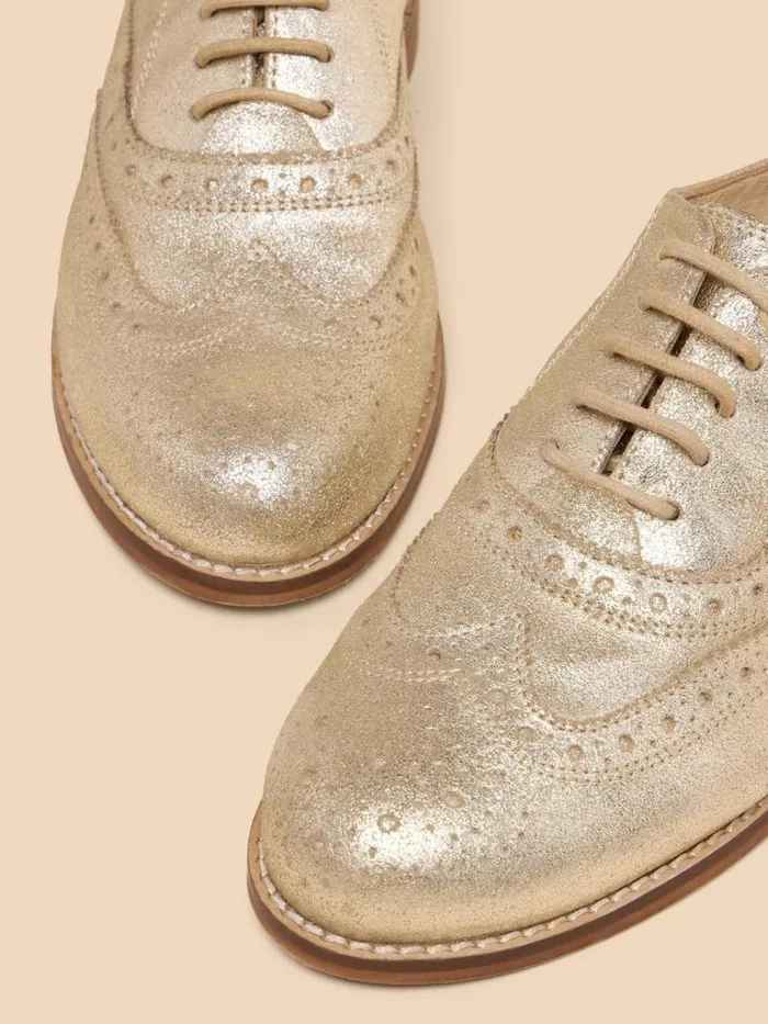Women SHOES White Stuff Thistle Lace Up Leather Brogue Gold Tone Metallic Women SHOES White Stuff Thistle Lace Up Leather Brogue Gold Tone Metallic