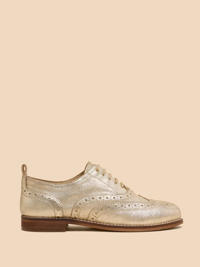 Women SHOES White Stuff Thistle Lace Up Leather Brogue Gold Tone Metallic Women SHOES White Stuff Thistle Lace Up Leather Brogue Gold Tone Metallic