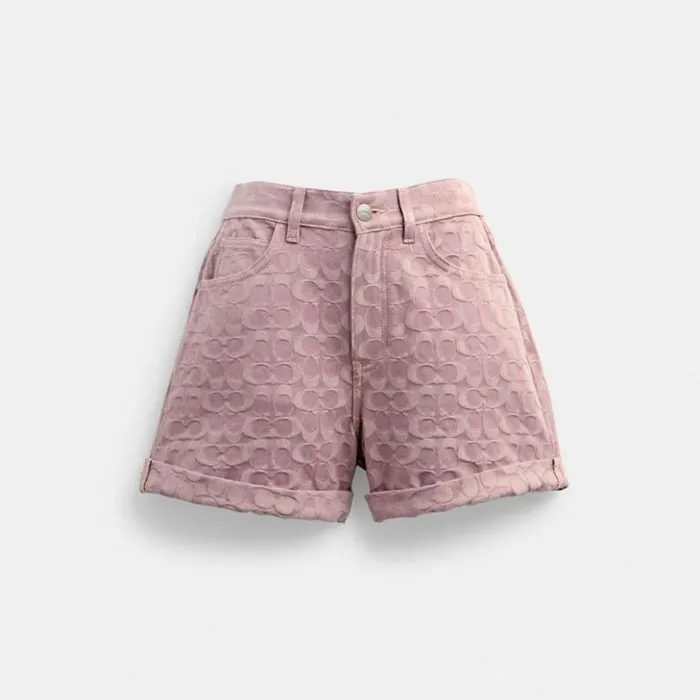 Women Signature Denim Shorts Purple Signature Coach Bottoms