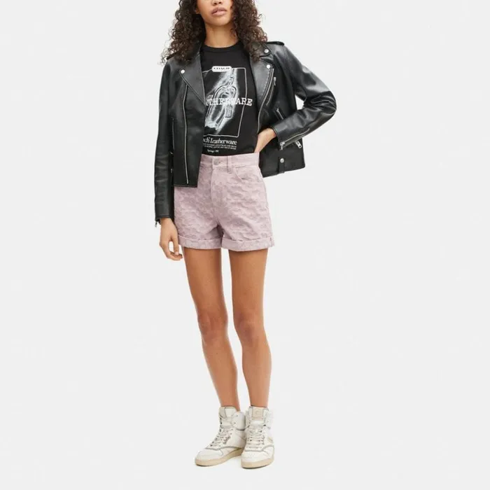 Women Signature Denim Shorts Purple Signature Coach Bottoms