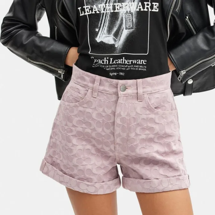 Women Signature Denim Shorts Purple Signature Coach Bottoms
