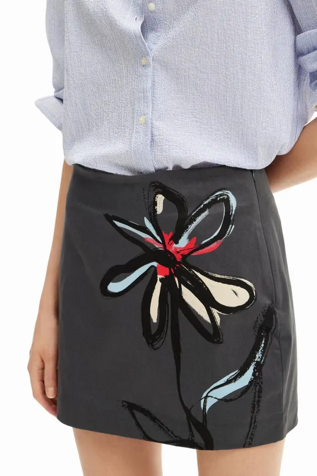 Women Skirts Desigual Floral Illustration Miniskirt