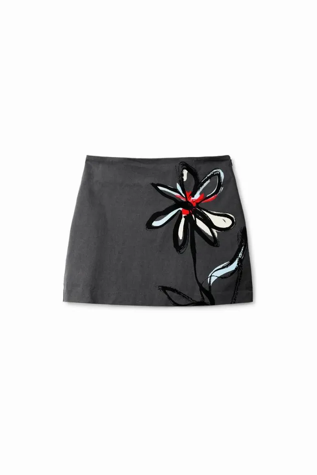 Women Skirts Desigual Floral Illustration Miniskirt