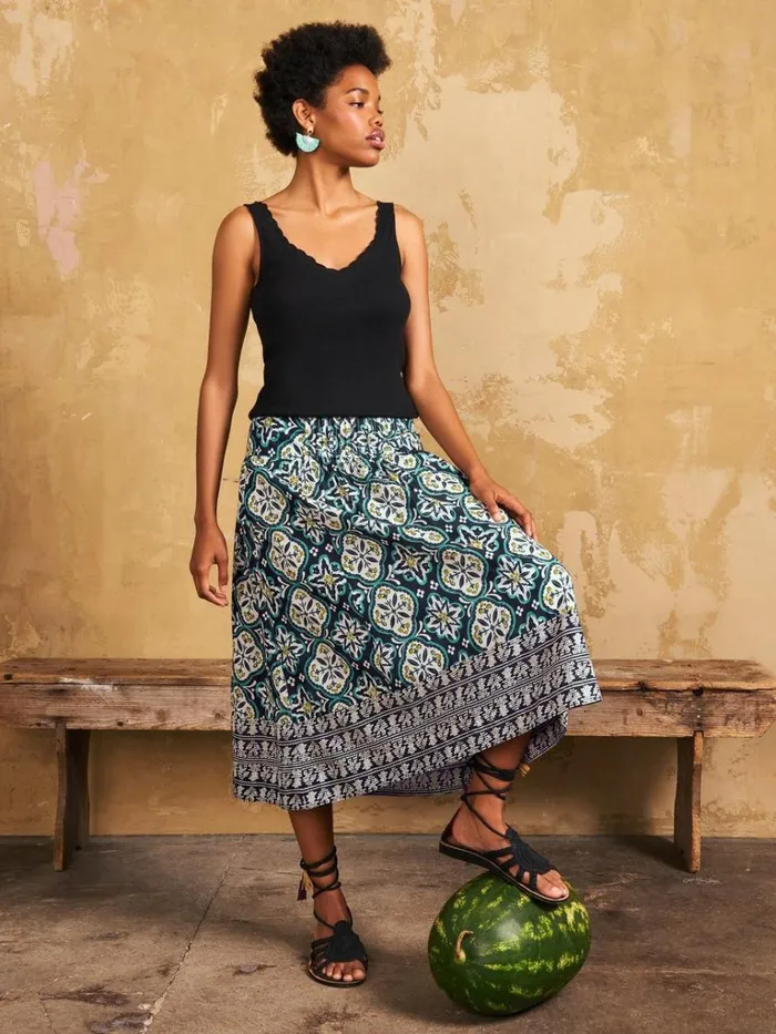 Women SKIRTS White Stuff Charlotte Cotton Midi Skirt Black Multi Women SKIRTS White Stuff Charlotte Cotton Midi Skirt Black Multi