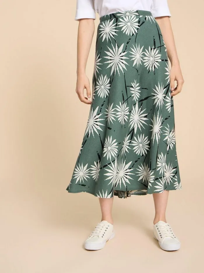 Women SKIRTS White Stuff Clemence Linen Blend Skirt Green Print