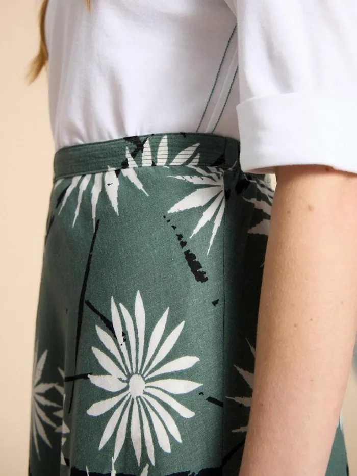 Women SKIRTS White Stuff Clemence Linen Blend Skirt Green Print Women SKIRTS White Stuff Clemence Linen Blend Skirt Green Print