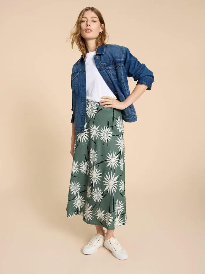 Women SKIRTS White Stuff Clemence Linen Blend Skirt Green Print Women SKIRTS White Stuff Clemence Linen Blend Skirt Green Print