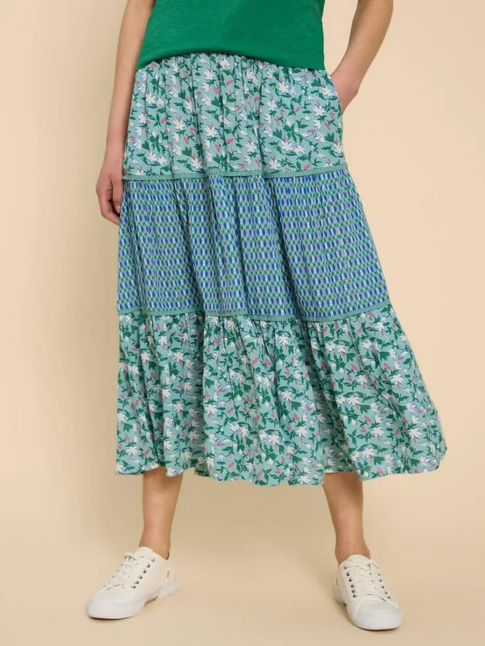 Women SKIRTS White Stuff Mabel Mixed Print Skirt Teal Print Women SKIRTS White Stuff Mabel Mixed Print Skirt Teal Print