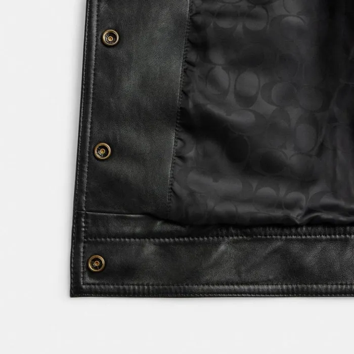 Women Snap Front Shrunken Jacket Black Coach Jackets and Outerwear