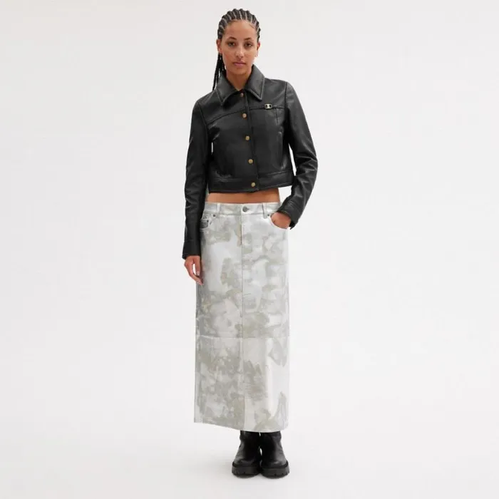 Women Snap Front Shrunken Jacket Black Coach Jackets and Outerwear