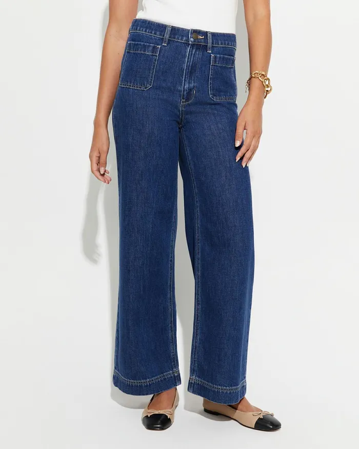 Women Sportscraft Pants Nili Wide Leg Jean Blue Wash