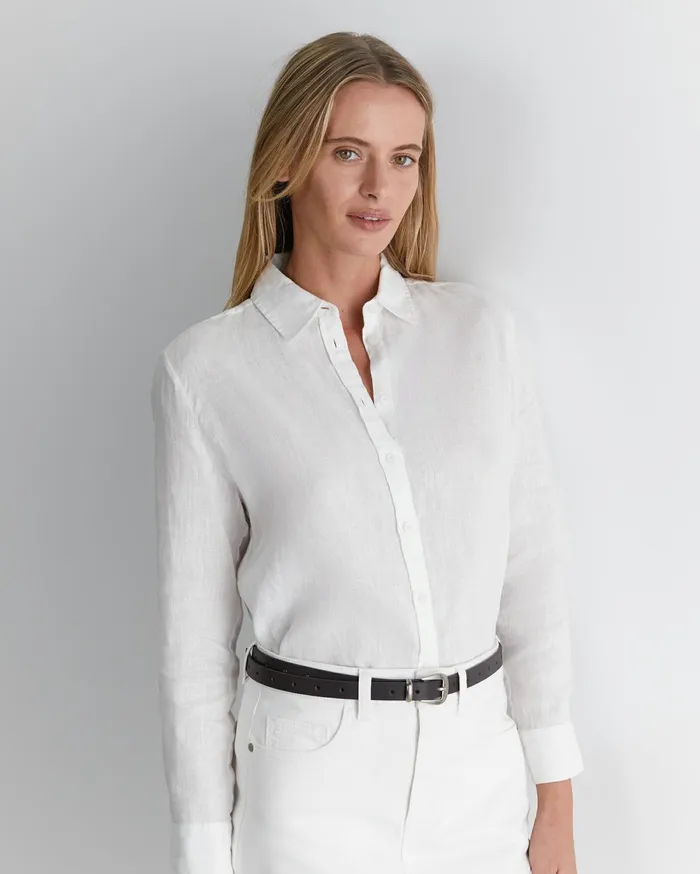 Women Sportscraft Shirts Dahlia Long Sleeve Linen Shirt White