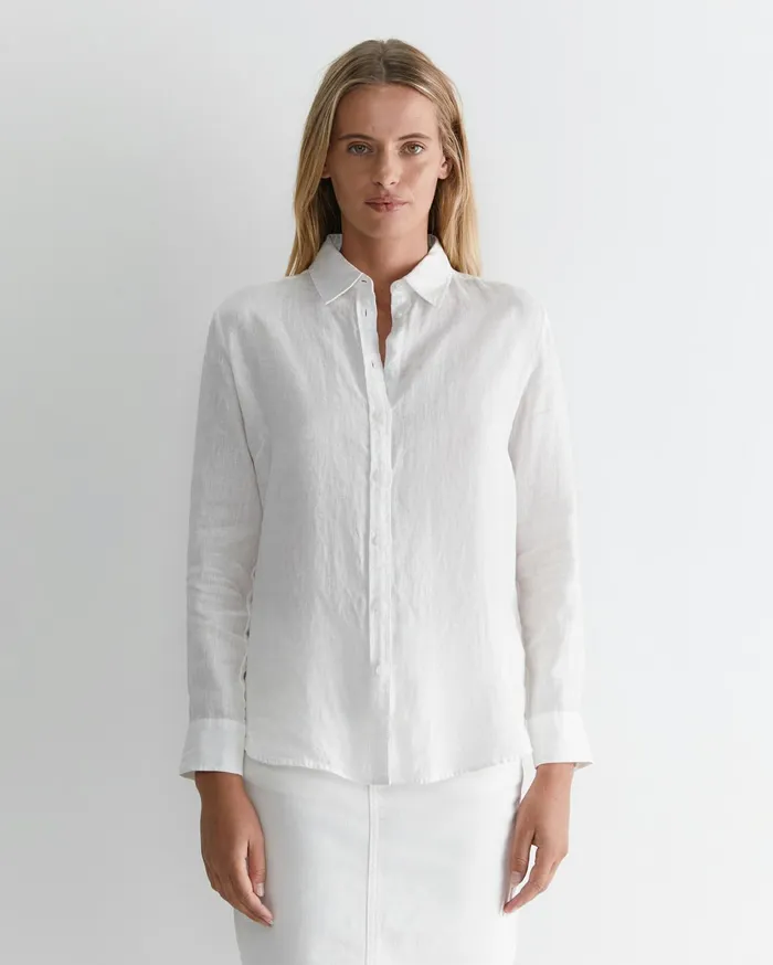 Women Sportscraft Shirts Dahlia Long Sleeve Linen Shirt White