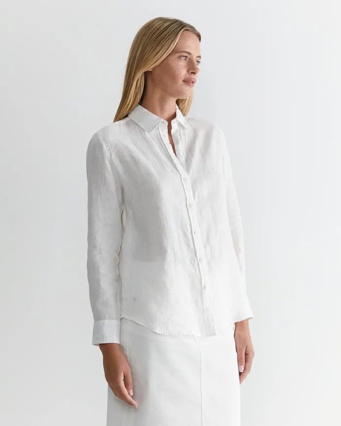 Women Sportscraft Shirts Dahlia Long Sleeve Linen Shirt White