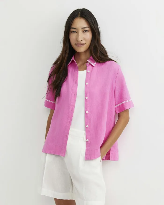 Women Sportscraft Shirts Lulu Blanket Stitch Linen Shirt Strawberry