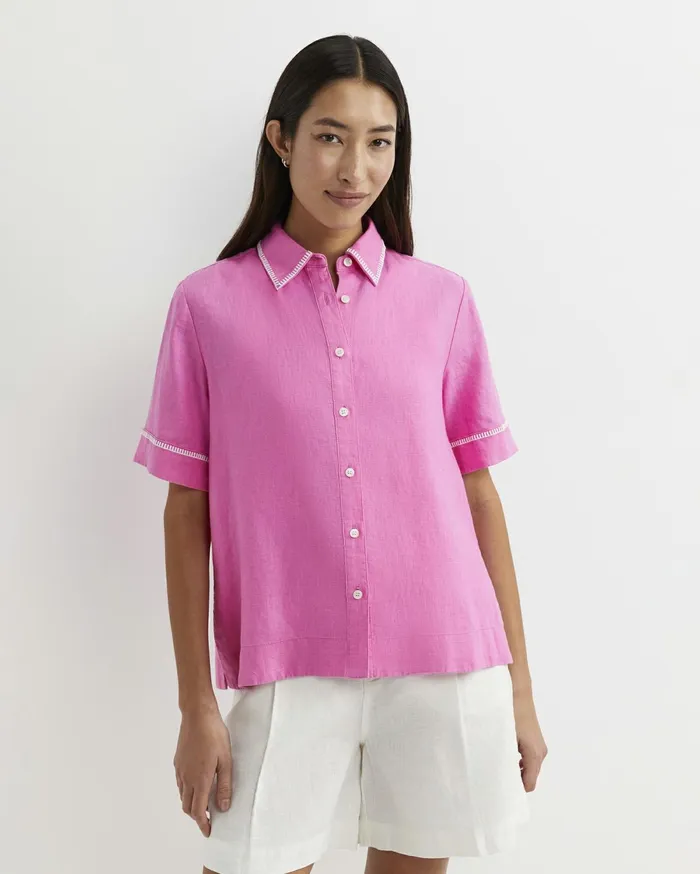 Women Sportscraft Shirts Lulu Blanket Stitch Linen Shirt Strawberry