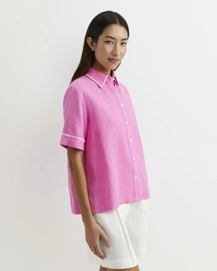 Women Sportscraft Shirts Lulu Blanket Stitch Linen Shirt Strawberry