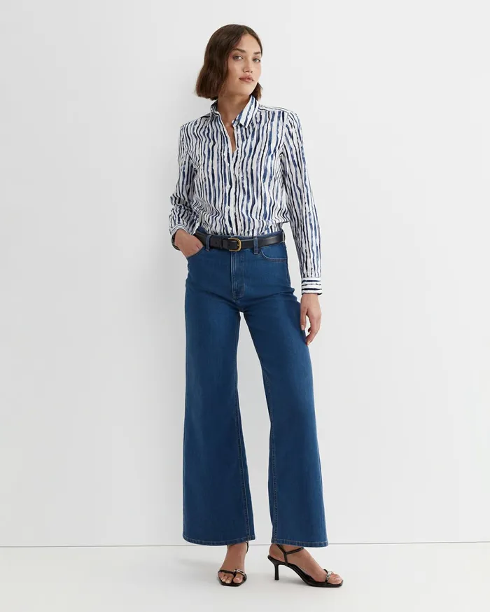 Women Sportscraft Shirts Tina Stripe Lily Voile Shirt Navywhite