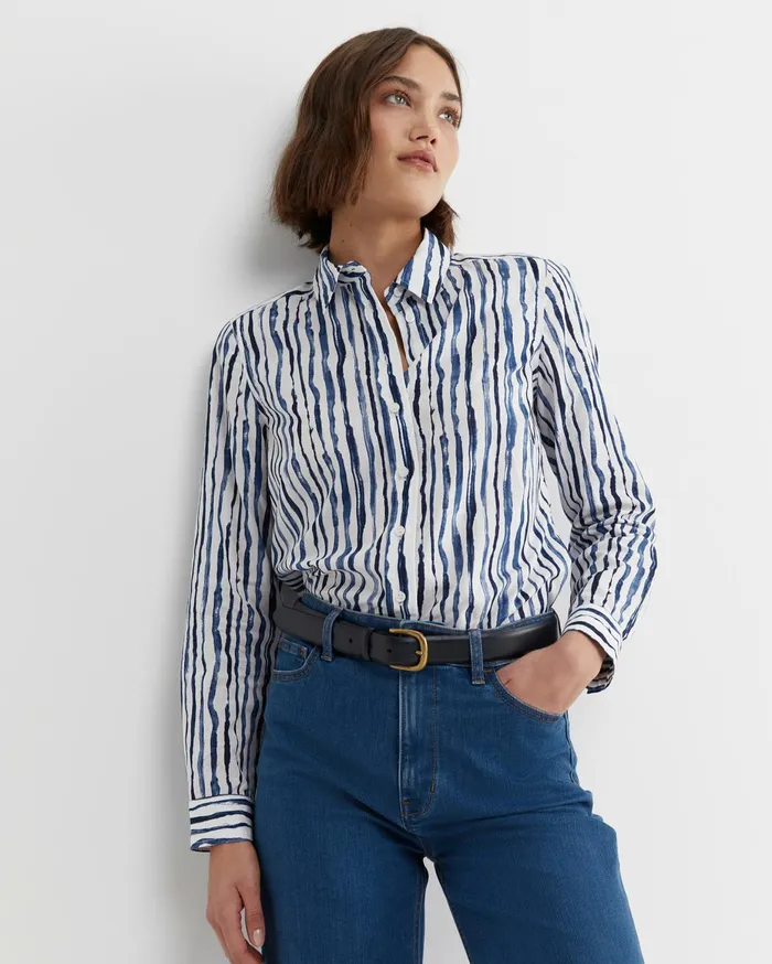 Women Sportscraft Shirts Tina Stripe Lily Voile Shirt Navywhite