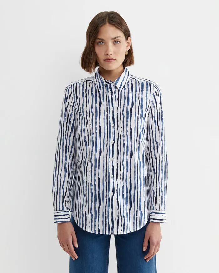 Women Sportscraft Shirts Tina Stripe Lily Voile Shirt Navywhite