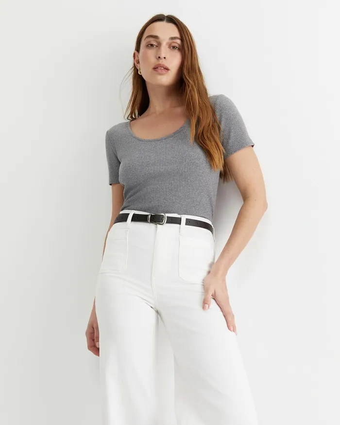 Women Sportscraft Tops and Tees Allie Scoop Rib Tee Charcoal Melange