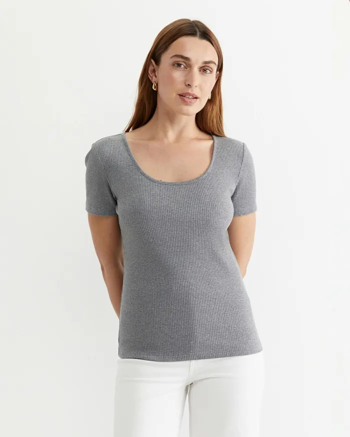 Women Sportscraft Tops and Tees Allie Scoop Rib Tee Charcoal Melange