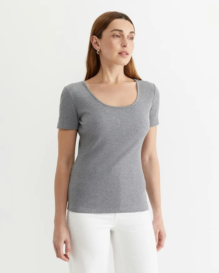 Women Sportscraft Tops and Tees Allie Scoop Rib Tee Charcoal Melange