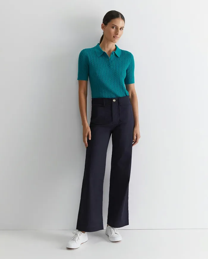 Women Sportscraft Tops and Tees Elka Cable Polo Light Teal