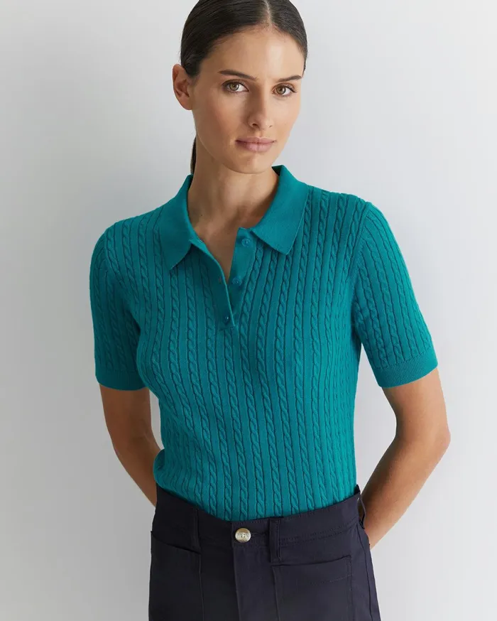 Women Sportscraft Tops and Tees Elka Cable Polo Light Teal