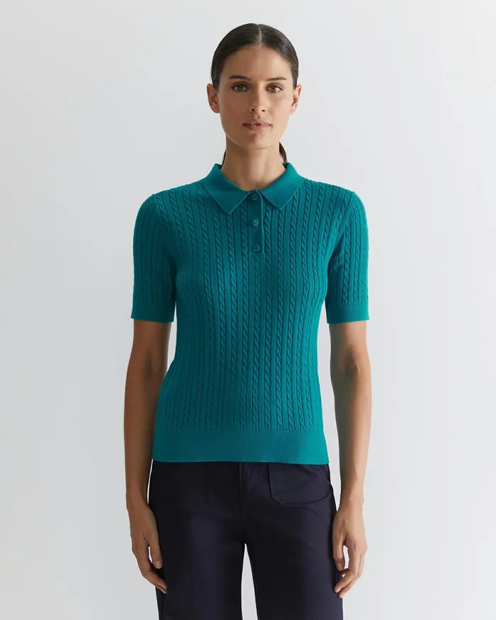 Women Sportscraft Tops and Tees Elka Cable Polo Light Teal