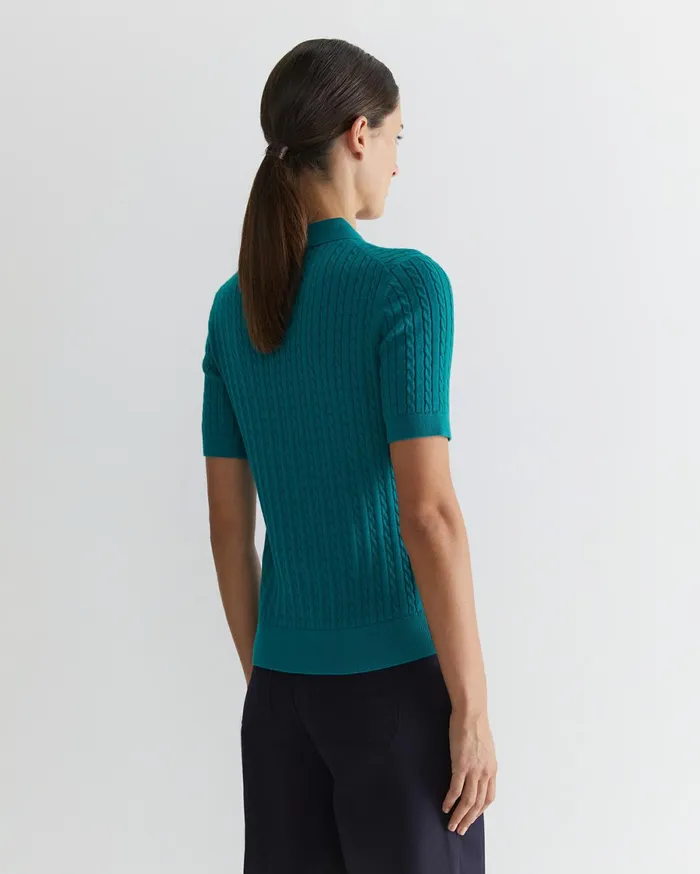 Women Sportscraft Tops and Tees Elka Cable Polo Light Teal