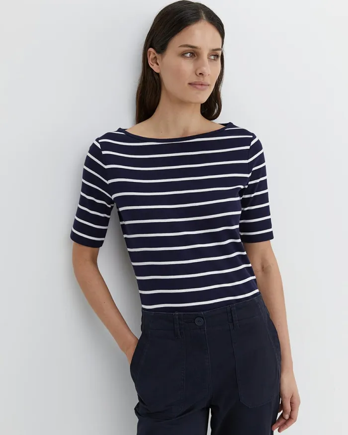 Women Sportscraft Tops and Tees Heidi Boat Neck Top Navywhite