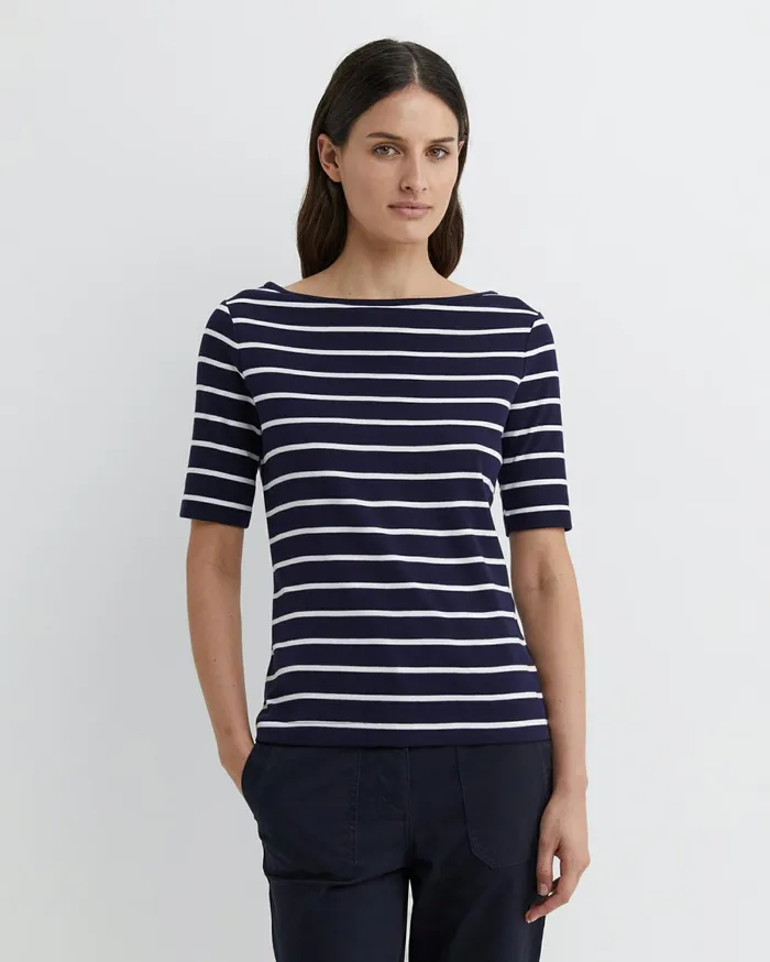 Women Sportscraft Tops and Tees Heidi Boat Neck Top Navywhite